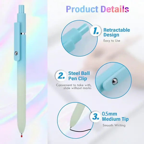 5 Pcs Gel Ink Pens, 0.7mm Medium Tip Black Ink Roller Ball Pens