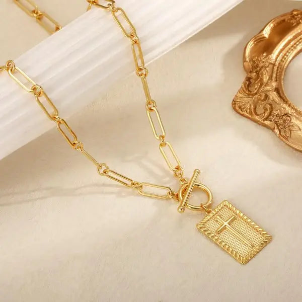 ✝️ Cross Pendant Paperclip Chain Necklace
