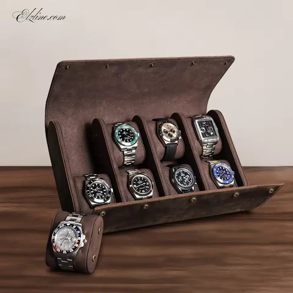 Luxury Vintage Leather Watch Roll Case