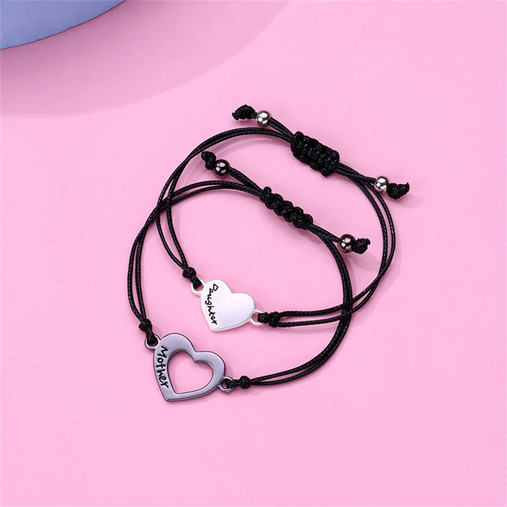 Custom Name Hollow Heart Bracelet - Mother & Daughter