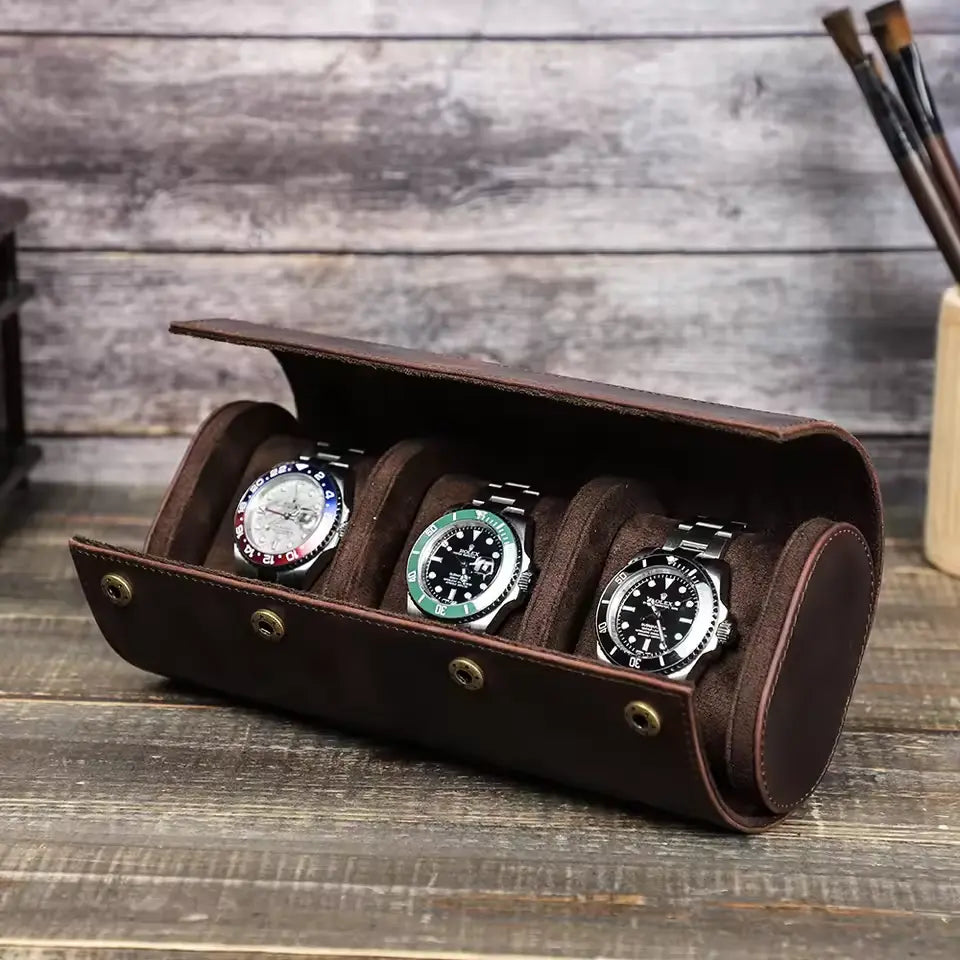 Luxury Vintage Leather Watch Roll Case