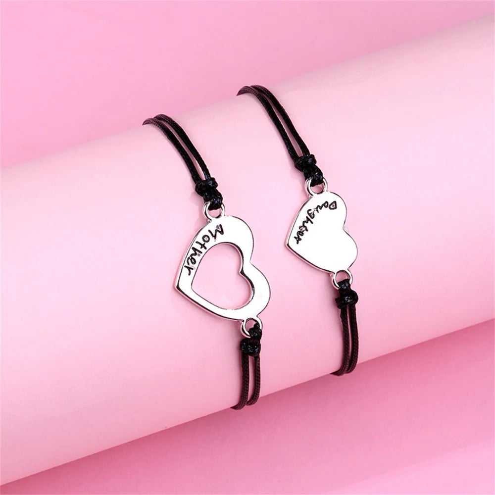 Custom Name Hollow Heart Bracelet - Mother & Daughter