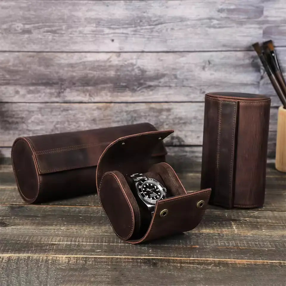 Luxury Vintage Leather Watch Roll Case