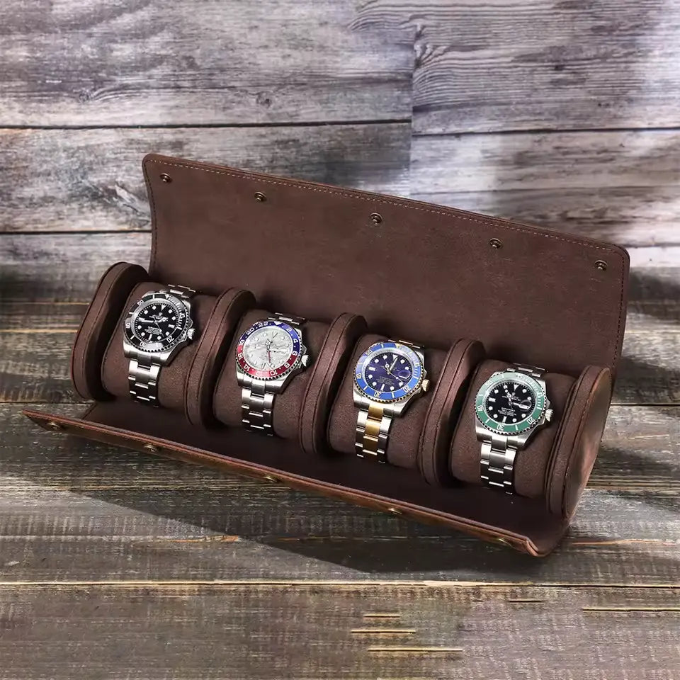 Luxury Vintage Leather Watch Roll Case