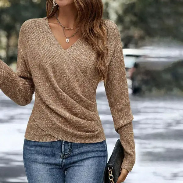 Elegant Women's Casual Knit Sweater, Long Sleeve Warm Pullover for Spring & Fall, Korean Style Holiday Fashion Top