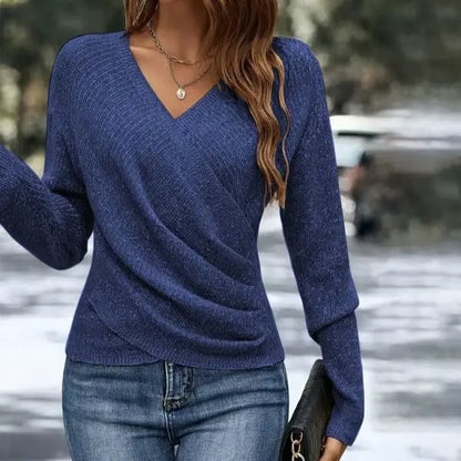 Elegant Women's Casual Knit Sweater, Long Sleeve Warm Pullover for Spring & Fall, Korean Style Holiday Fashion Top